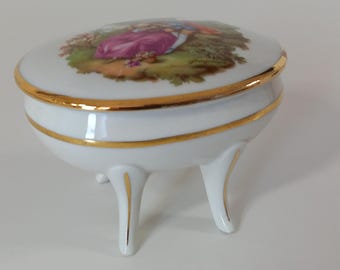 ヴィンテージドイツバイエルン磁器蓋付き小物入れ/ジュエリーボックス