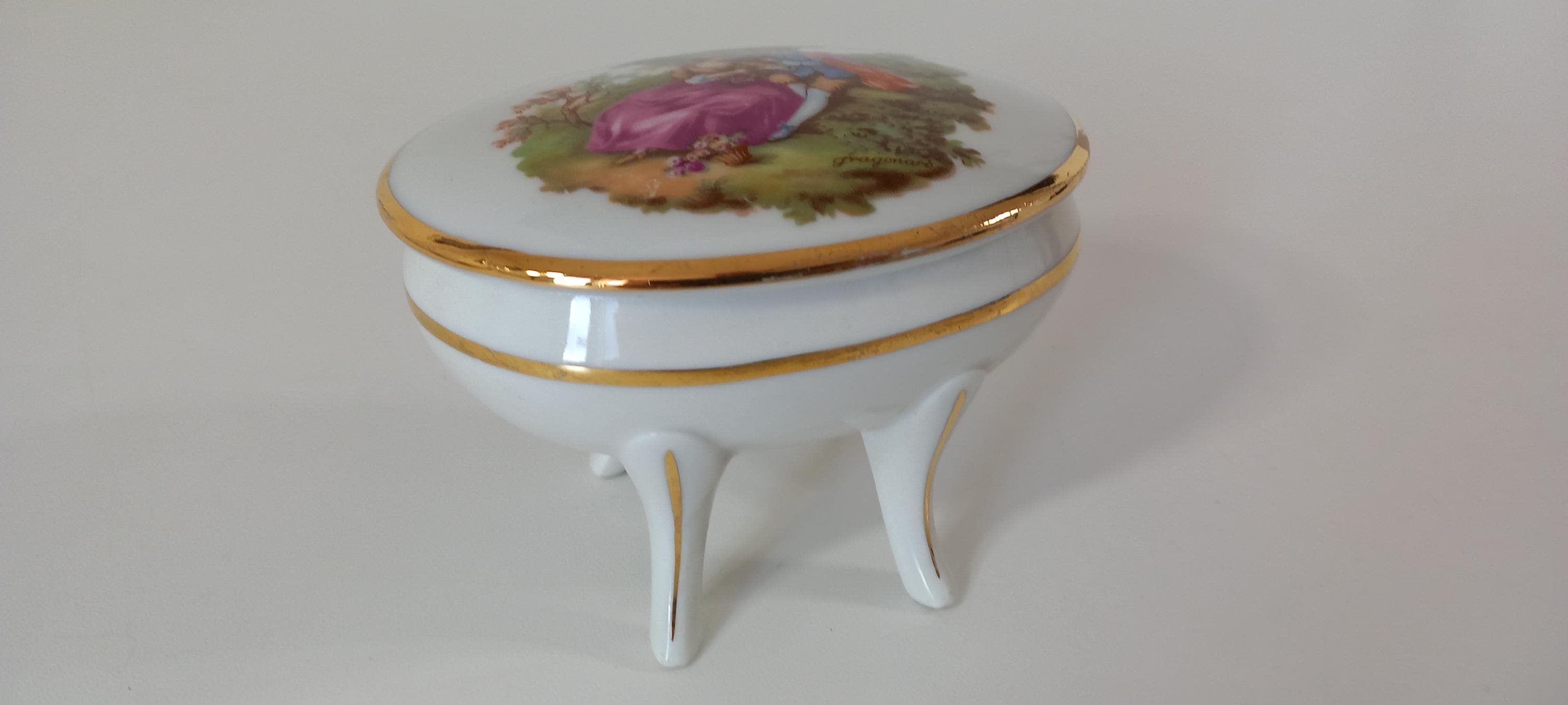 ヴィンテージドイツバイエルン磁器蓋付き小物入れ/ジュエリーボックス 