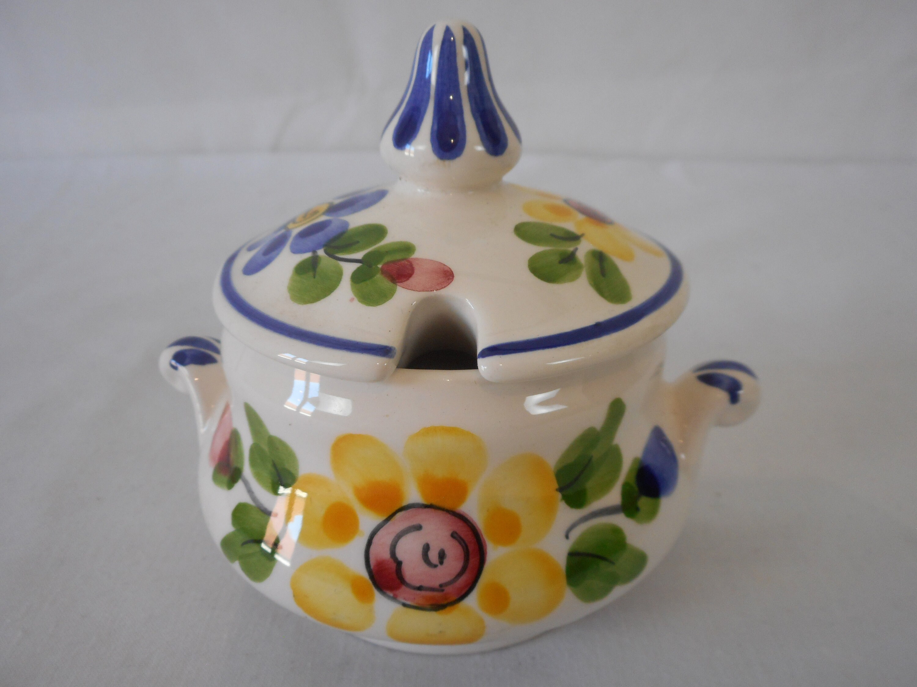 Pot de Confiture en Céramique Portugaise Vintage Peint à La Main/Bidon Ustensiles Cuisine