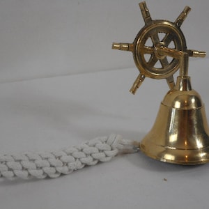 vintage French solid brass Ships wheel bell / ornament
