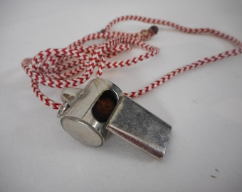 vintage French Army /military silver coloured metal whistle with lanyard