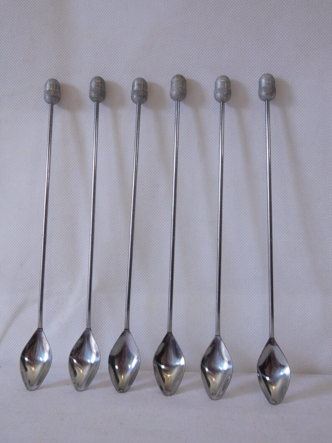 P## ヴィンテージ フレンチ シルバーカラー メタル ラテ スプーン 6本