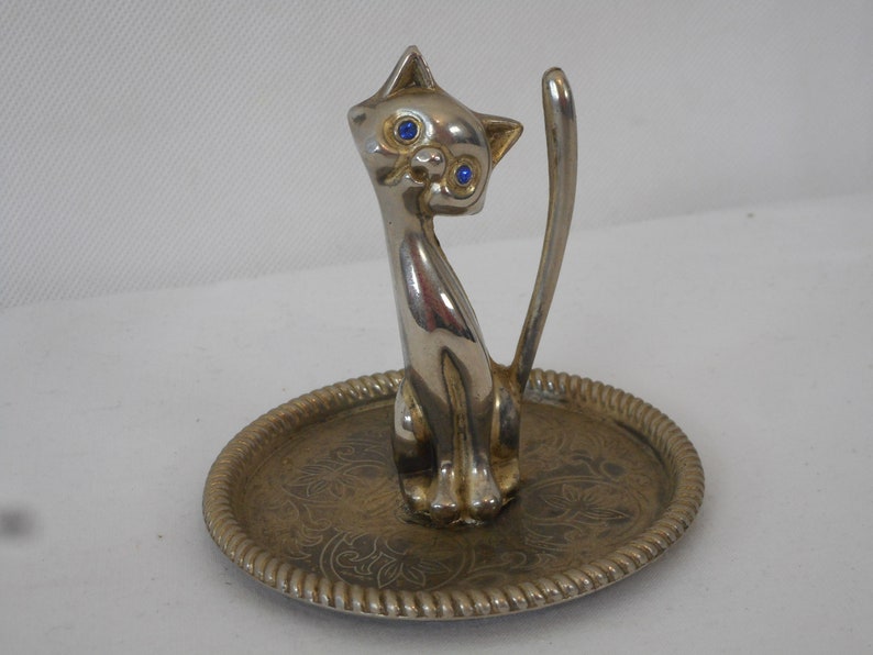 vintage French silver plated metal trinket dish ring holder ring dish