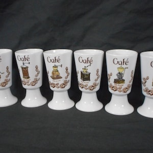 p##  set of six vintage French heavy porcelain decorative coffee / chocolate cups