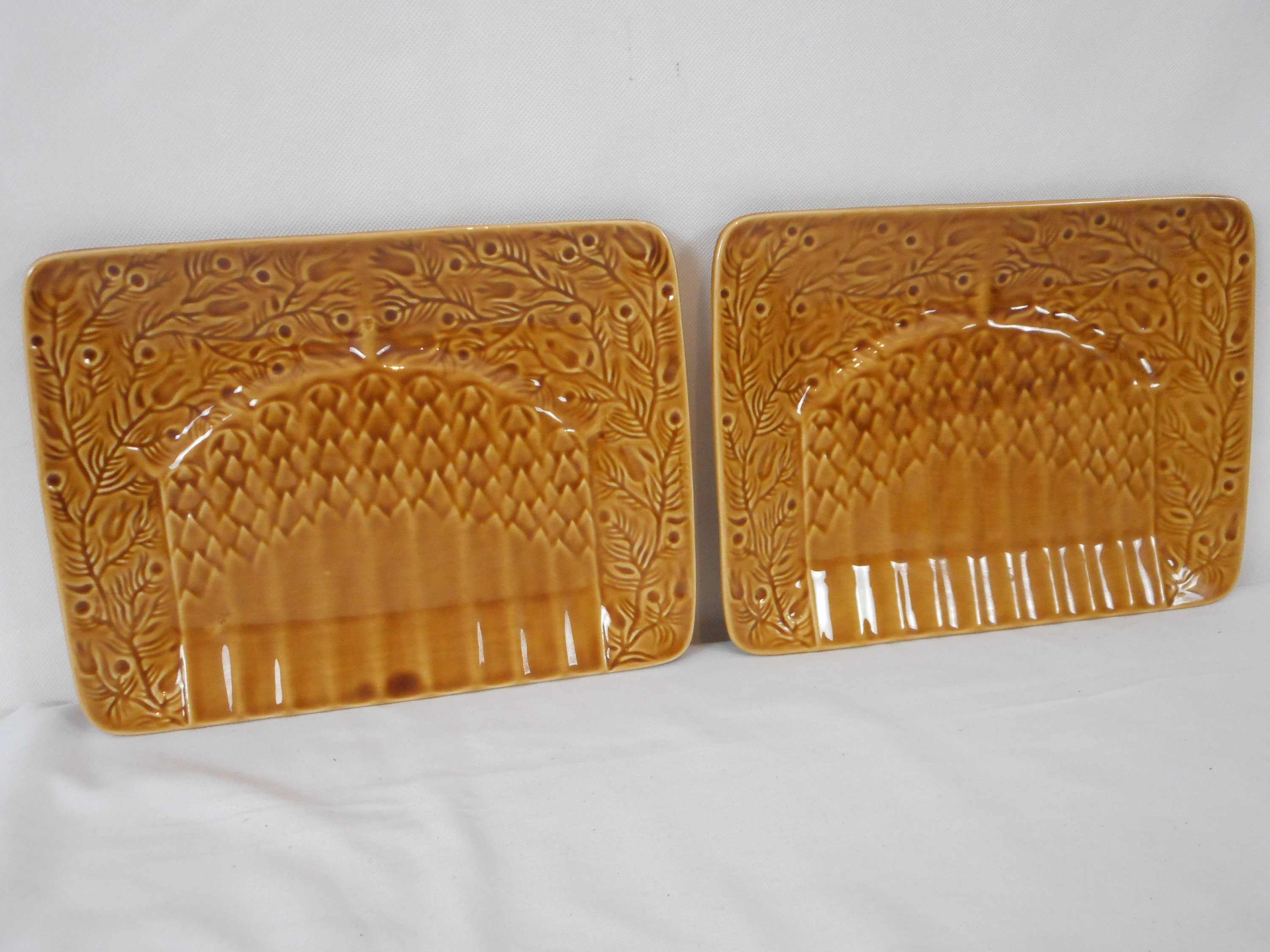 Paire de Français Vintage Sarreguemines Assiettes d'asperges en Céramique Émaillée/Vaisselle