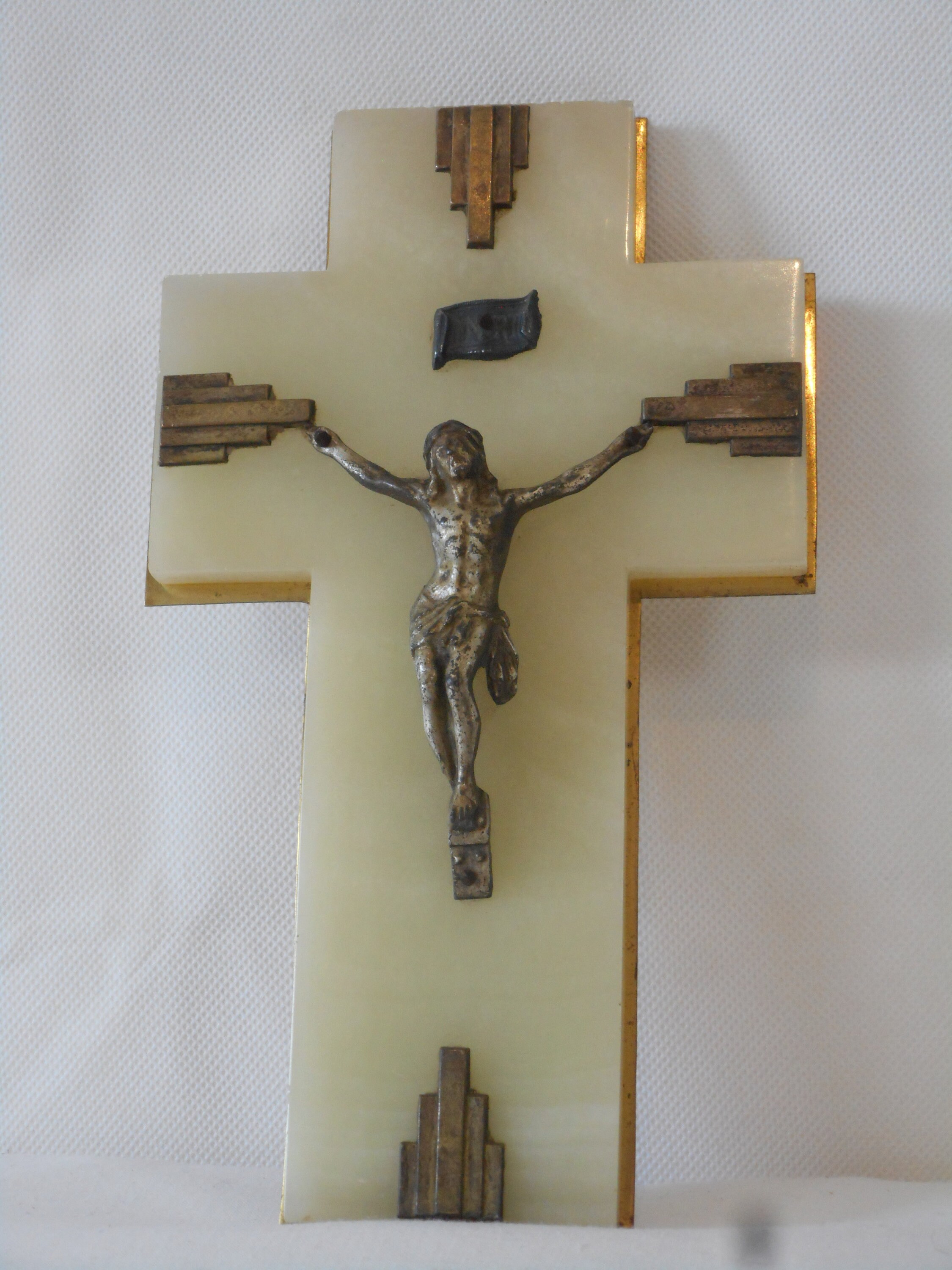 Collection Vintage Français Laiton Peint à La Main et Crucifix en Marbre