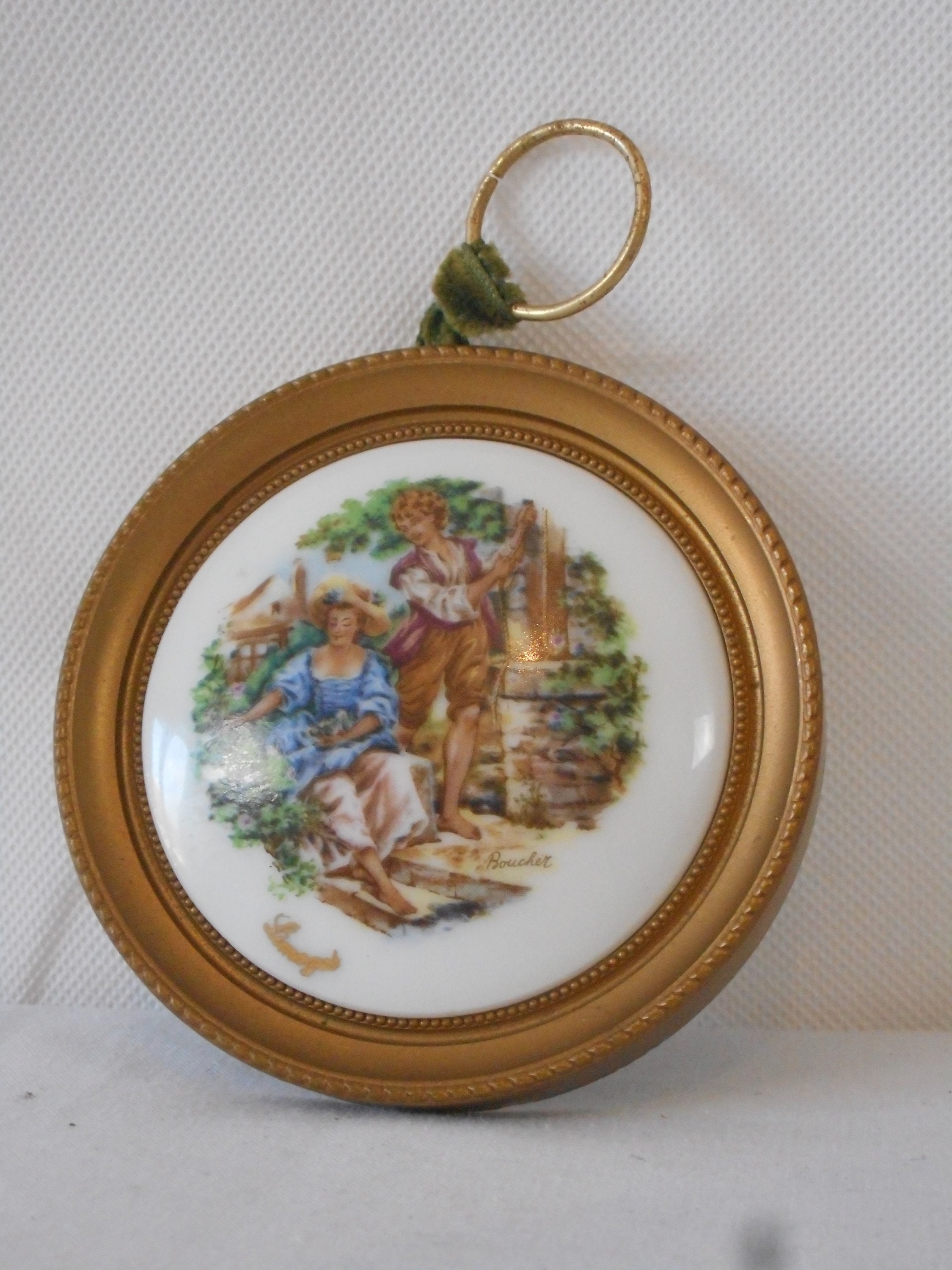 Vintage Français Limoges Encadré Porcelaine de Forme Ronde Image/Plaque