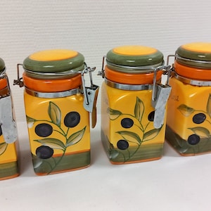 Set of 4 vintage French small porcelain lidded storage jars / kitchenware