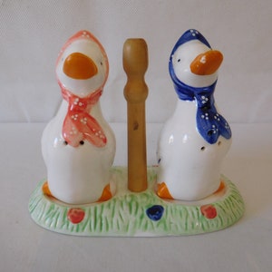 Pair of vintage French Hand painted ceramic salt and pepper pots