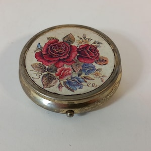 vintage French small metal round shaped pill / trinket box