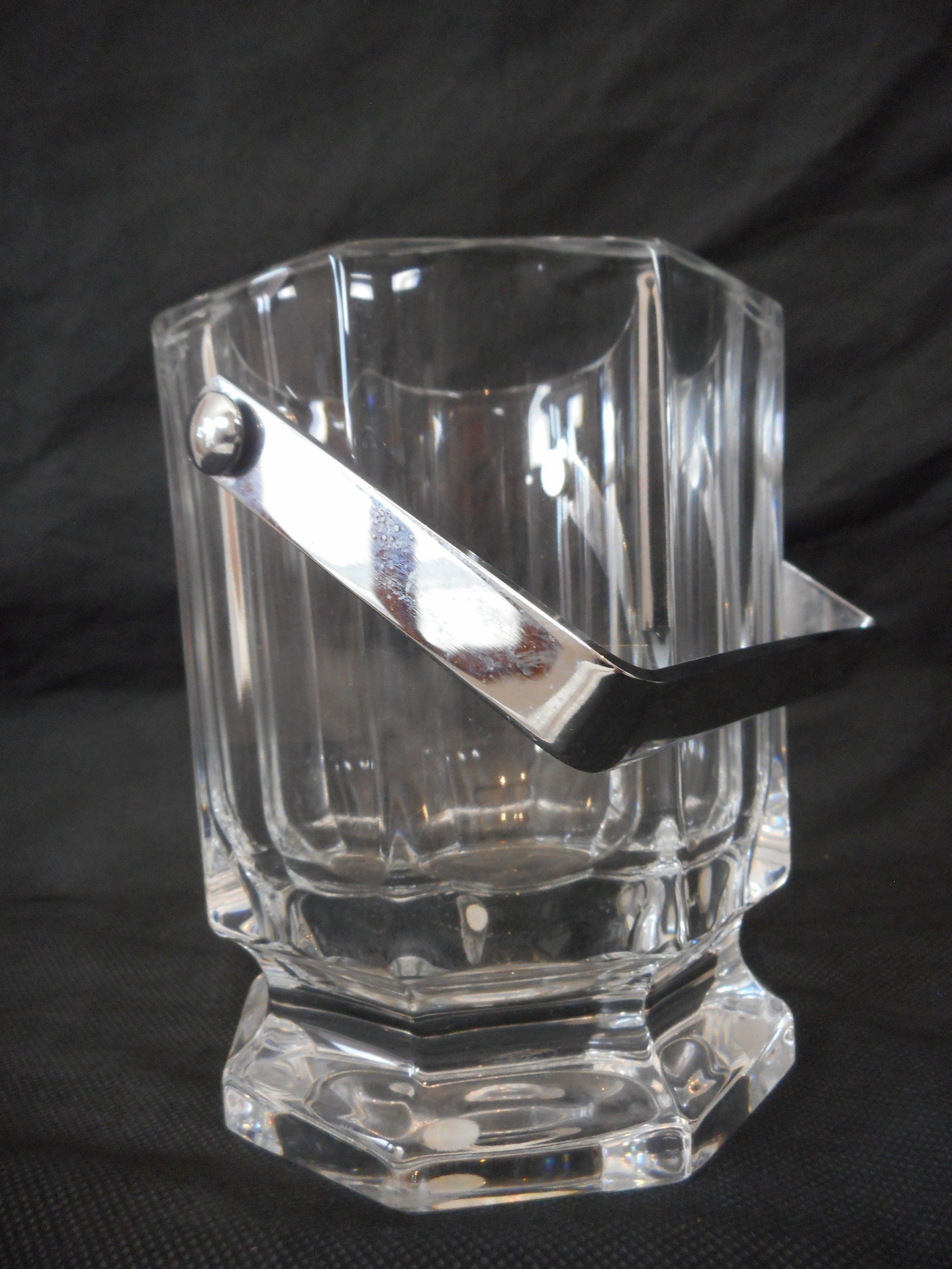 Superbe Vintage Français Signé Lourd Seau à Glaçons en Cristal/Glace Barware