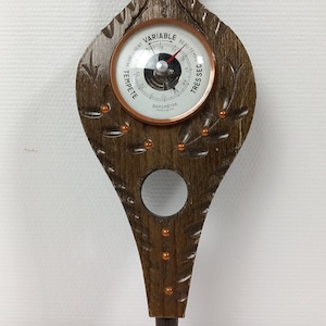 hand made vintage French wall mountable shaped wooden decorative barometer