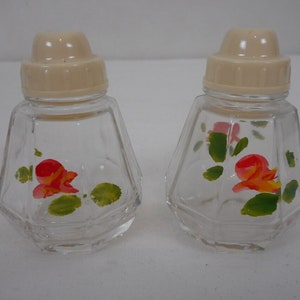 Pair of vintage French glass decorative salt and pepper pots  / tableware
