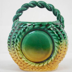 stunning vintage French hand made / painted basket shaped vase / ornament