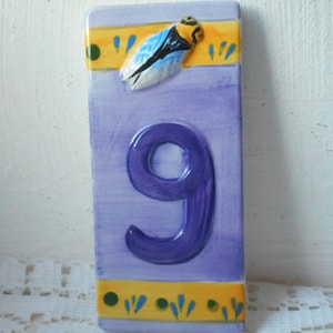vintage French porcelain hand painted door number / plaque number 9