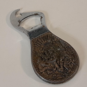vintage French small silver coloured metal bottle opener / barware