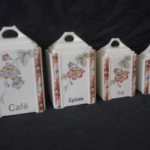 set of 4 vintage Czechoslovakia lidded ceramic kitchen storage jars