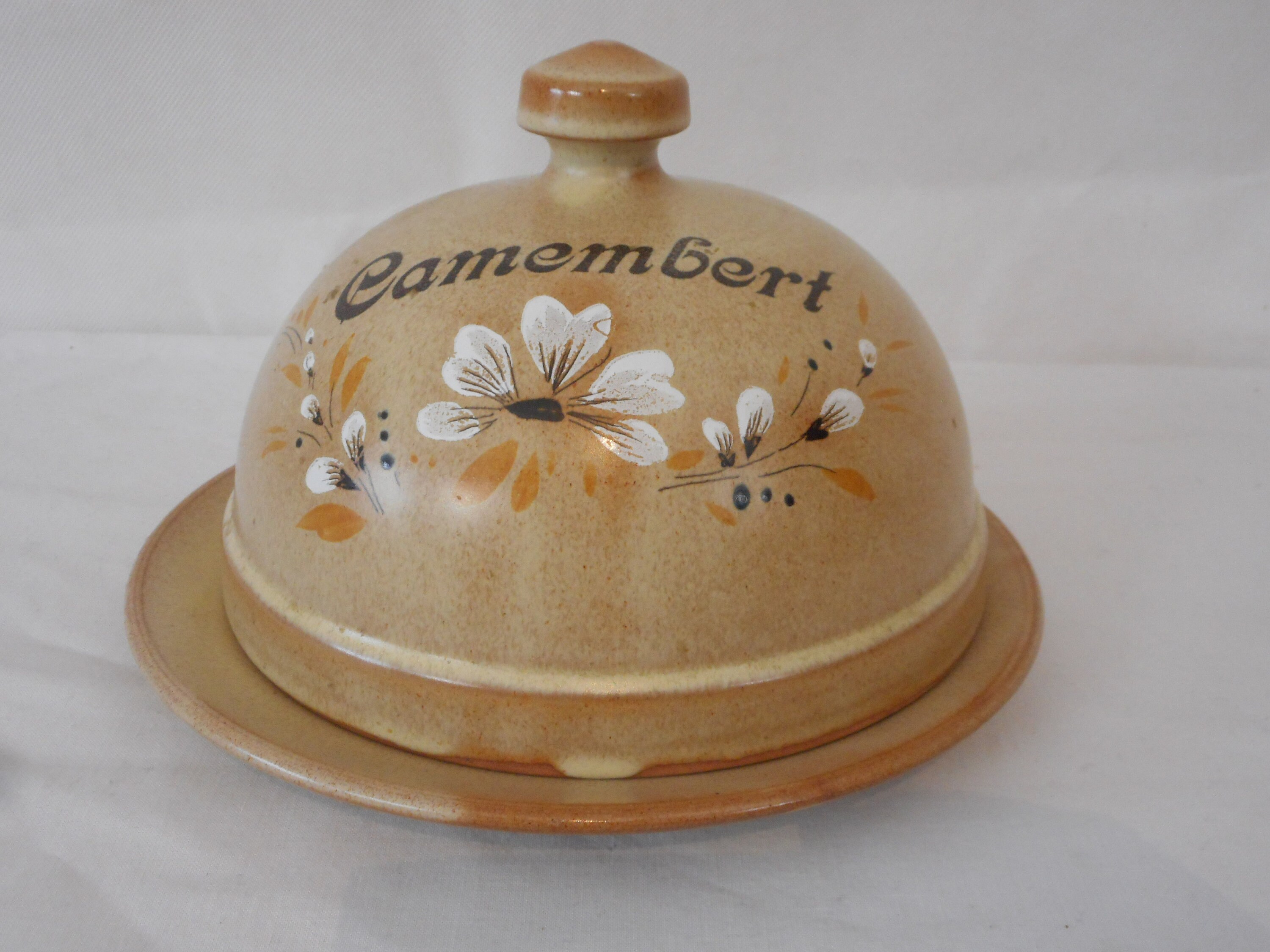 Superbe Plat de Service Fromage Forme Ronde Camembert à Couvercle Français en Céramique