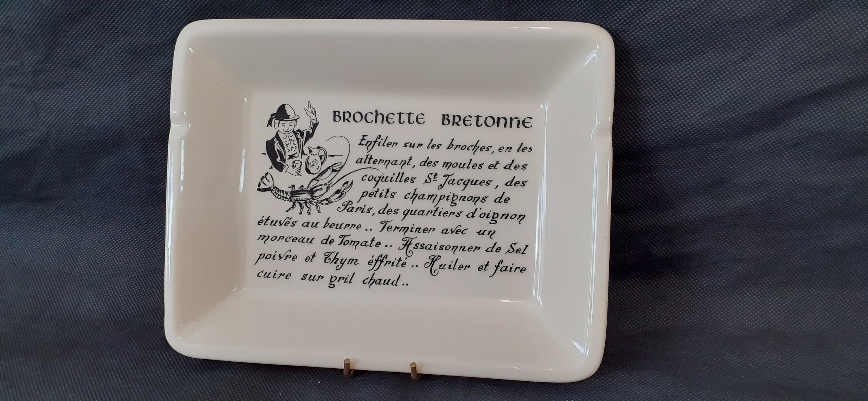 Vintage Français Gien France Céramique Brochette Bretonne Recette Kebab/Assiette