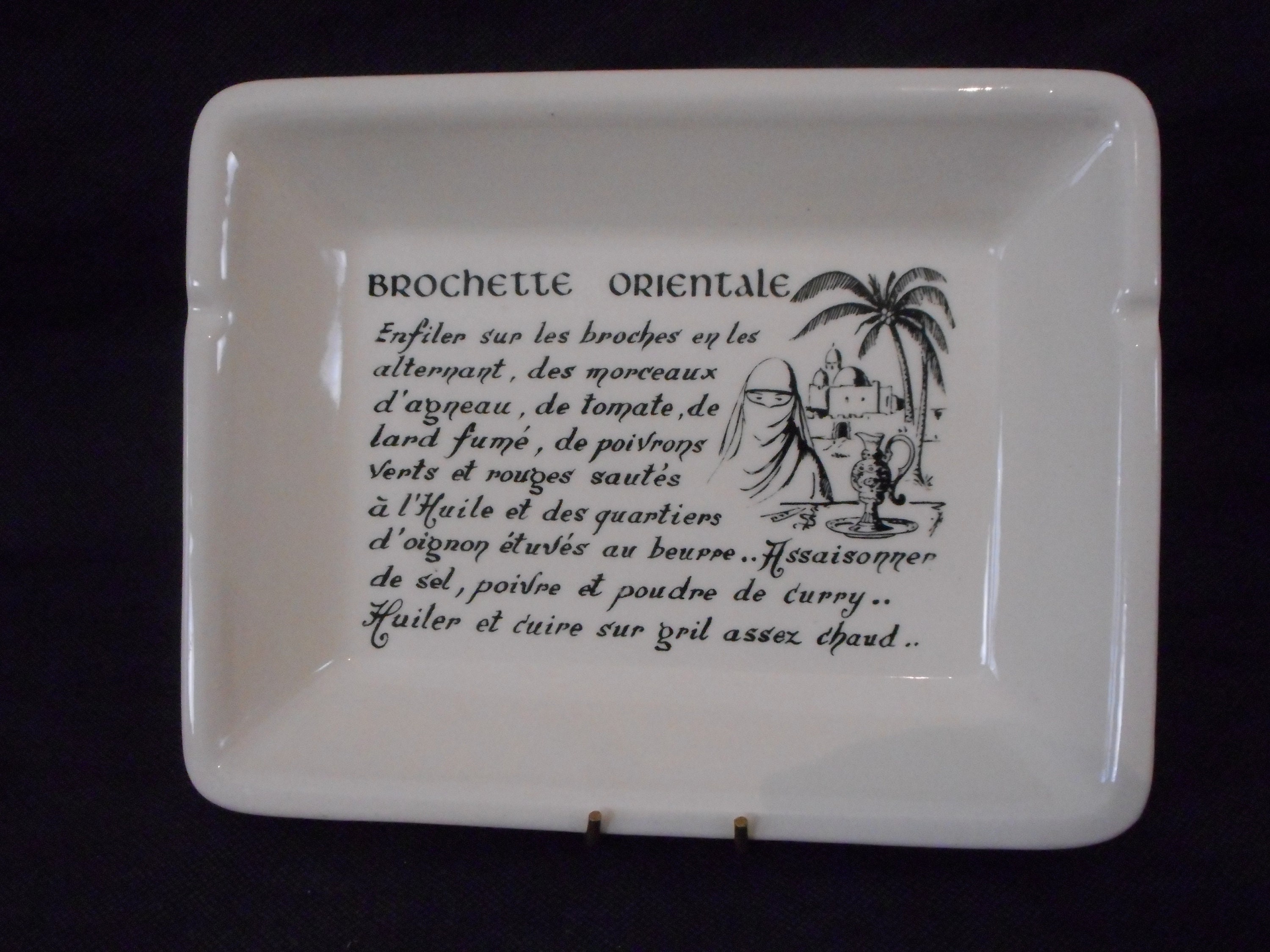 Vintage Français Gien France Céramique Brochette Orientale Recette Kebab/Assiette