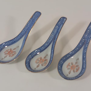 conjunto de 3 colheres de sopa de porcelana chinesa vintage / colher de macarrão / talheres