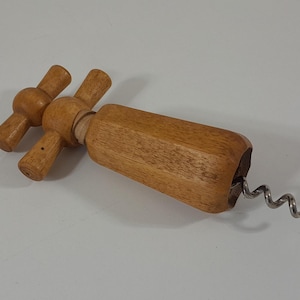 Collectable vintage French hand made wooden cork screw / barware