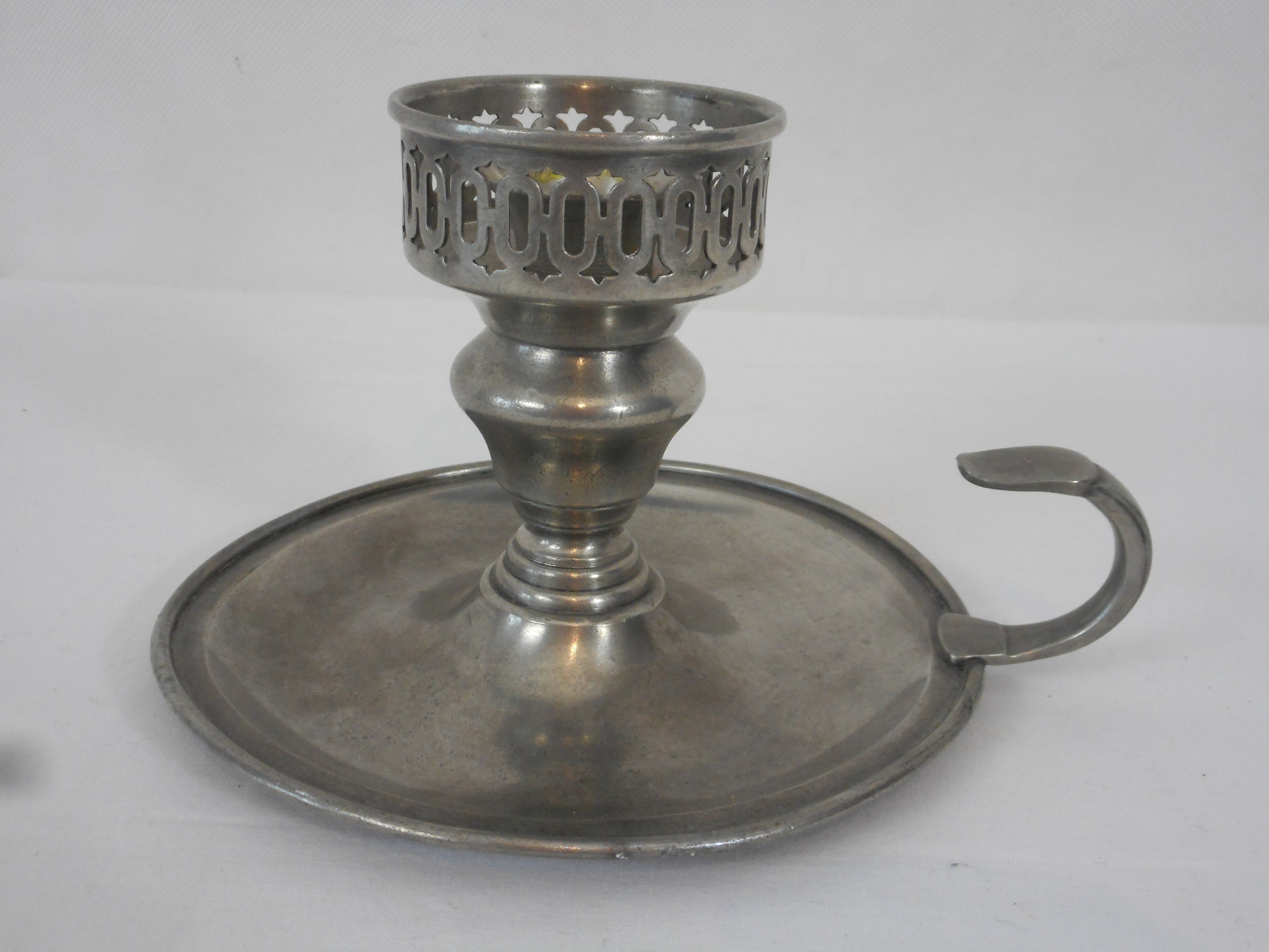 Vintage Français Bougie en Étain/Plaque à Chandelles Décor