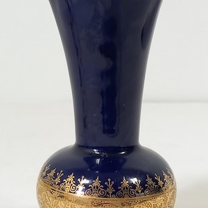 vintage French Limoges porcelain blue and gold decorative vase / ornaament