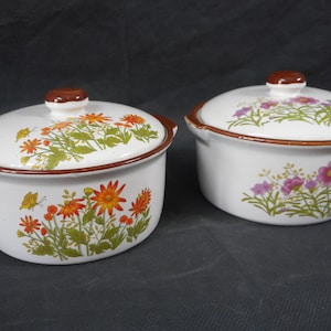 Pair of vintage French ceramic lidded pie dishes / Ramekins / kitchenware / tableware