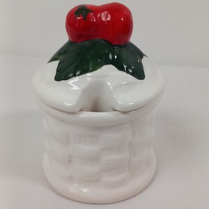 vintage French hand painted ceramic lidded jam pot / canister / kitchenware