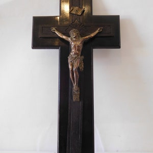vintage French Large wooden religious crucifix cross / Religious Decor