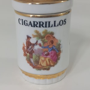 Portasigarette con coperchio in porcellana francese vintage da collezione / Accessori per fumatori