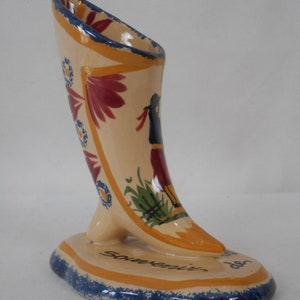 Collectable vintage HB Quimper ceramic hand painted Shoe / Boot Ornament