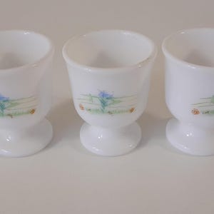 set of 3 vintage French mixed glass egg cups / tableware / kitchenware