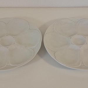 Pair of vintage French Limoges Unstamped porcelain oyster plates / tableware