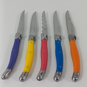 Set mit 5 gemischten französischen Laguiole Edelstahlsteakmessern / Tafelmessern