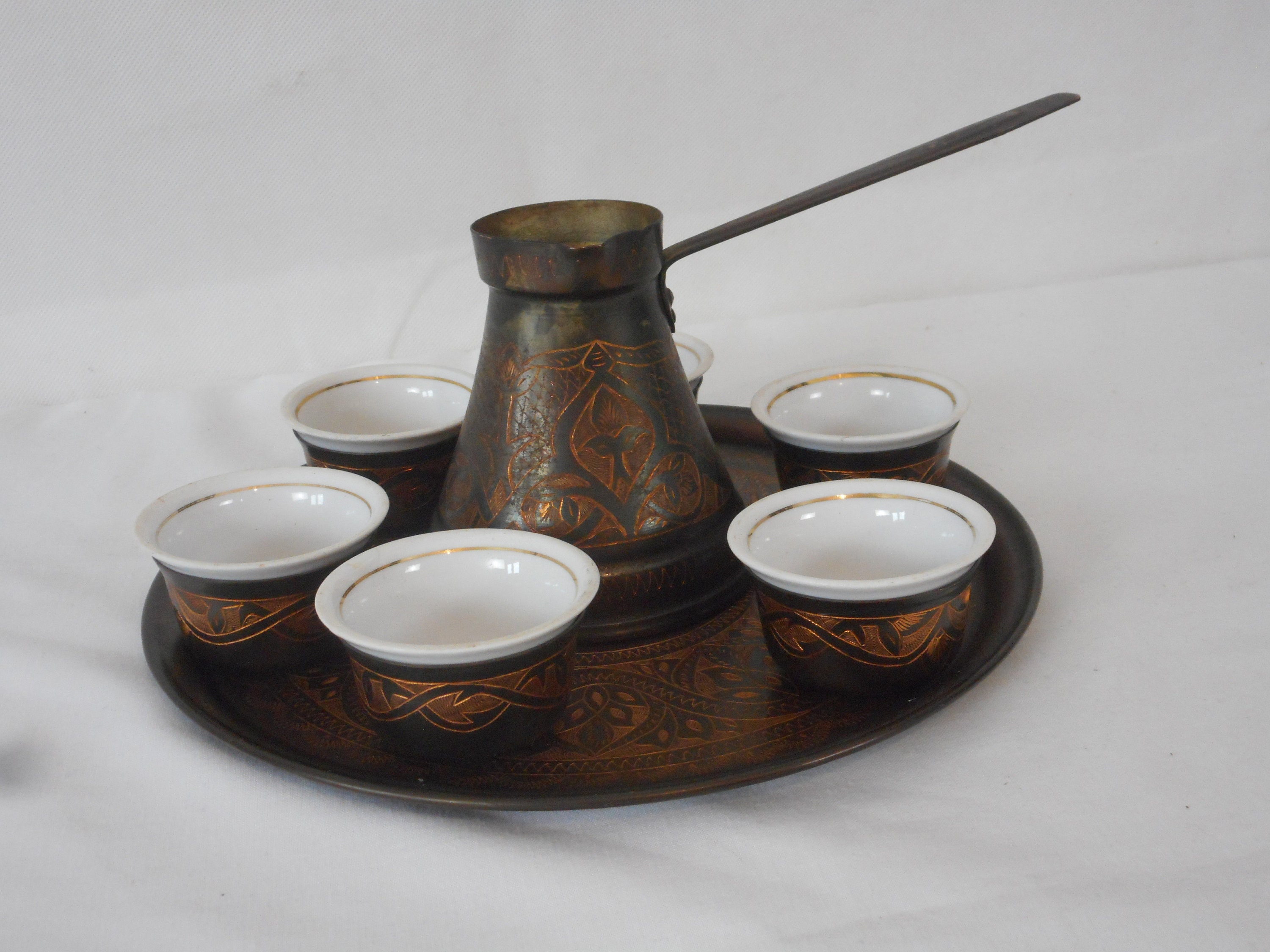 Superbe Set de Thé/Café en Cuivre Turc Arabe Vintage 8 Pièces