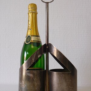 vintage French silver plated metal wine bottle holder / barware
