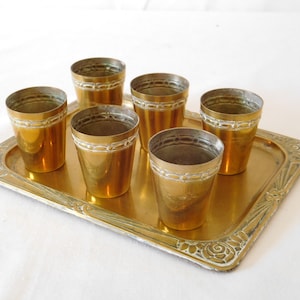 vintage French 7 piece Brass Liquor set / barware