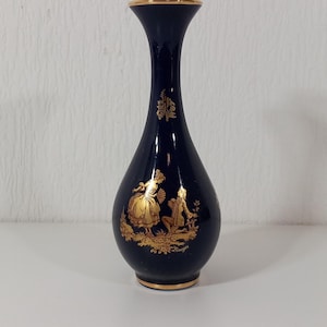 P## vintage French Limoges porcelain blue and gold decorative vase / ornament