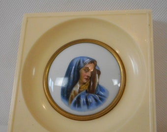 vintage French Limoges Framed porcelain square shaped picture / plaque