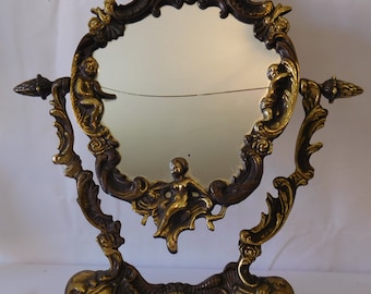 vintage French Free standing brass Vanity / makeup mirror / French decor