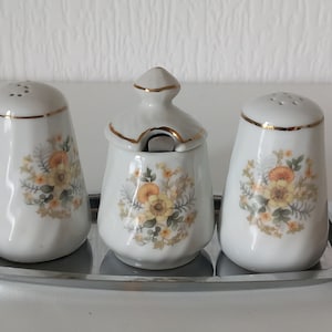 vintage 4 piece table condiment set salt and pepper pots