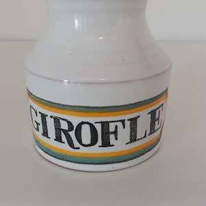 vintage small pottery hand painted lidded storage jar / kitchenware / spice jar