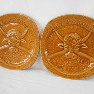 Pair of vintage French Glazed ceramic divider / fondue plates / Tableware