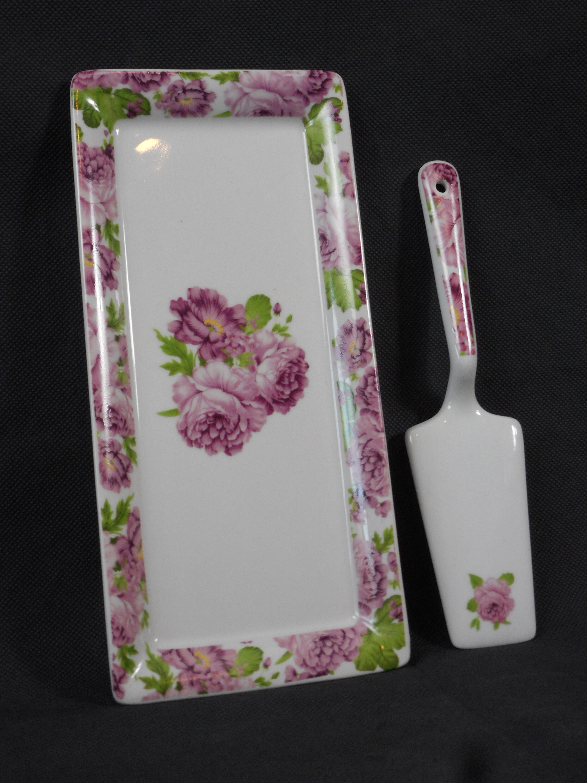 Superbe Collectionnable Vintage Français Gâteau en Porcelaine Plat de Service/Assiette à et Tranche 