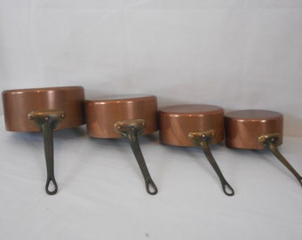 Série De Casseroles En Cuivre Décoratives Arterameferro - Poignée Laiton, 4 Saisons, Neuves