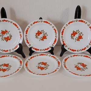 p## Set of 6 vintage French retro white Glass Arcopal side plates / Tableware