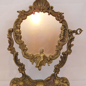 specchio da trucco/specchio per il trucco/trucco in ottone vintage francese autoportante/arredamento francese