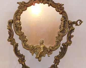 vintage French Free standing brass Vanity / makeup mirror / French decor